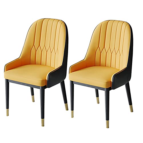 HBSSP Moderne Esszimmerstühle 2er-Set，Küchen-Wohnzimmer-Stühle，PU-Leder Mit Hoher Rückenlehne, Weicher Sitz，Metallbeine Lounge-Theken-Akzent-Stühle(Yellow+Black) von HBSSP