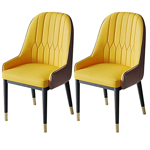 HBSSP Moderne Esszimmerstühle 2er-Set，Küchen-Wohnzimmer-Stühle，PU-Leder Mit Hoher Rückenlehne, Weicher Sitz，Metallbeine Lounge-Theken-Akzent-Stühle(Yellow+Brown) von HBSSP