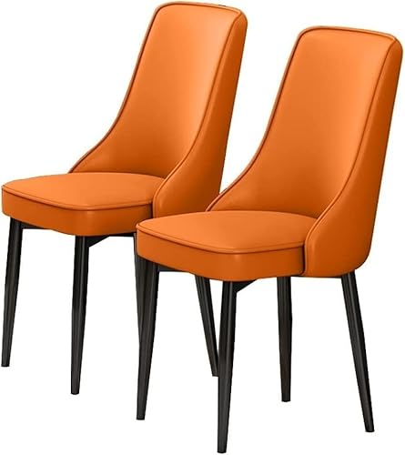 HBSSP Moderne Esszimmerstühle 2er-Set Küchen-Esszimmermöbel Stühle Aus PU-Leder mit Hoher Rückenlehne Gepolsterter Weicher Sitz Beine Aus Kohlenstoffstahl(Pure Orange) von HBSSP