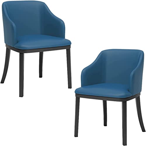 HBSSP Moderne Esszimmerstühle Aus PU-Leder 2er-Set, Weicher Sitz Gepolsterter Wohnzimmersessel Mit Hoher Rückenlehne Lounge-Beistellstuhl Mit Schwarzen Metallbeinen(Blue) von HBSSP