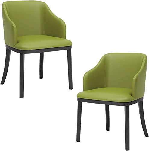 HBSSP Moderne Esszimmerstühle Aus PU-Leder 2er-Set, Weicher Sitz Gepolsterter Wohnzimmersessel Mit Hoher Rückenlehne Lounge-Beistellstuhl Mit Schwarzen Metallbeinen(Grass Green) von HBSSP