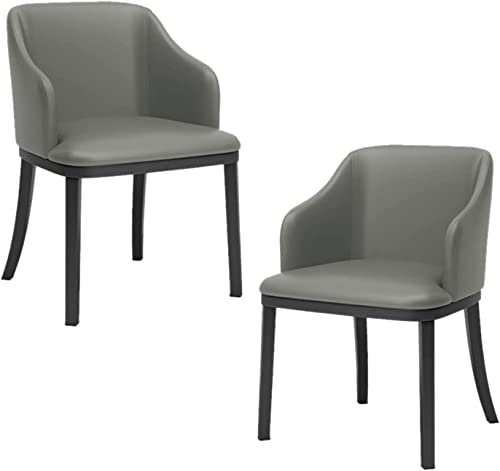 HBSSP Moderne Esszimmerstühle Aus PU-Leder 2er-Set, Weicher Sitz Gepolsterter Wohnzimmersessel Mit Hoher Rückenlehne Lounge-Beistellstuhl Mit Schwarzen Metallbeinen(Grey) von HBSSP