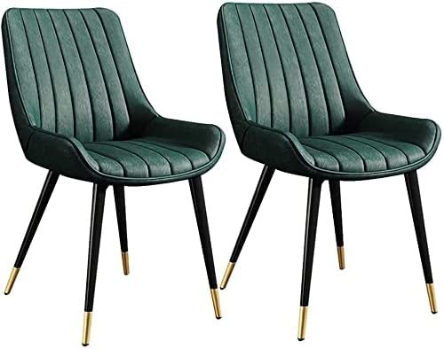 HBSSP Moderne Küchen-Esszimmerstühle 2er-Set, Wohnzimmer-Beistellstühle Mit Weichem PU-Lederbezug Kissensitz Und Metallbeinen(Green,Black Gold feet) von HBSSP