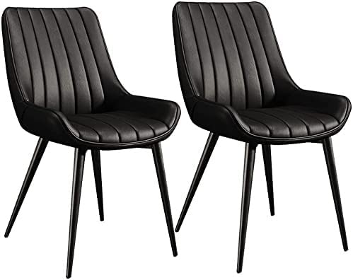 HBSSP Moderne Küchen-Esszimmerstühle 2er-Set, Wohnzimmer-Beistellstühle Mit Weichem PU-Lederbezug Kissensitz Und Metallbeinen(Negro,Black feet) von HBSSP