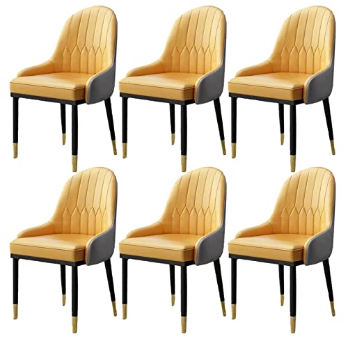 HBSSP Moderne Küchenstühle Aus PU-Leder 6er-Set,Küche Wohnzimmer Esszimmerstühle Mittelalterlicher Freizeitstuhl Metallbein-Beistelltisch, Beistelltisch(Yellow Jaune) von HBSSP