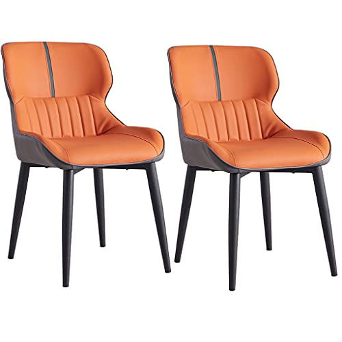 HBSSP Moderne Leder Esszimmerstühle 2er Set Hohe Rückenlehne Gepolsterte Weiche Wohnzimmer Schlafzimmer Sessel Metallbeine Lounge Chairs(Orange) von HBSSP