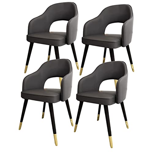 HBSSP Moderne Wohnzimmer-Esszimmer-Sessel 4er-Set,Küchen-Esszimmerstühle Wohnzimmer-Bürostühle PU-Ledersitze Im Mittelalterlichen Stil,Metallfüße(Dark Grey) von HBSSP