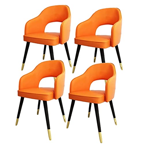 HBSSP Moderne Wohnzimmer-Esszimmer-Sessel 4er-Set,Küchen-Esszimmerstühle Wohnzimmer-Bürostühle PU-Ledersitze Im Mittelalterlichen Stil,Metallfüße(Orange Orange) von HBSSP