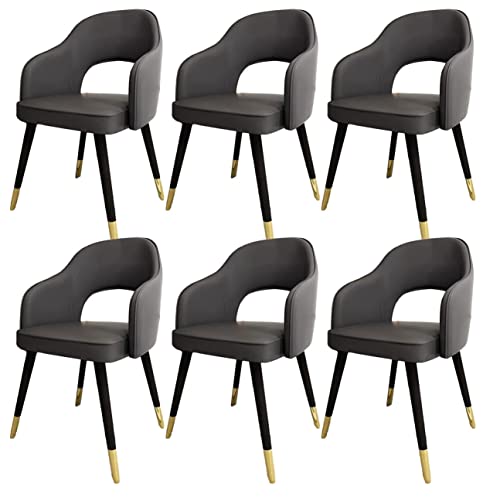 HBSSP Moderne Wohnzimmer-Esszimmer-Sessel 6er-Set,Küchen-Esszimmerstühle Wohnzimmer-Bürostühle PU-Ledersitze Im Mittelalterlichen Stil,Metallfüße(Dark Grey) von HBSSP