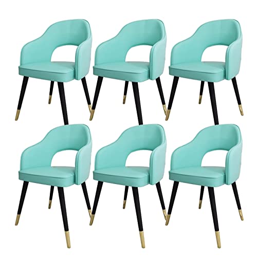 HBSSP Moderne Wohnzimmer-Esszimmer-Sessel 6er-Set,Küchen-Esszimmerstühle Wohnzimmer-Bürostühle PU-Ledersitze Im Mittelalterlichen Stil,Metallfüße(Mint Green) von HBSSP