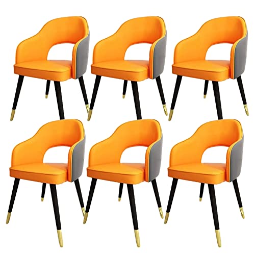 HBSSP Moderne Wohnzimmer-Esszimmer-Sessel 6er-Set,Küchen-Esszimmerstühle Wohnzimmer-Bürostühle PU-Ledersitze Im Mittelalterlichen Stil,Metallfüße(Orange Grey) von HBSSP