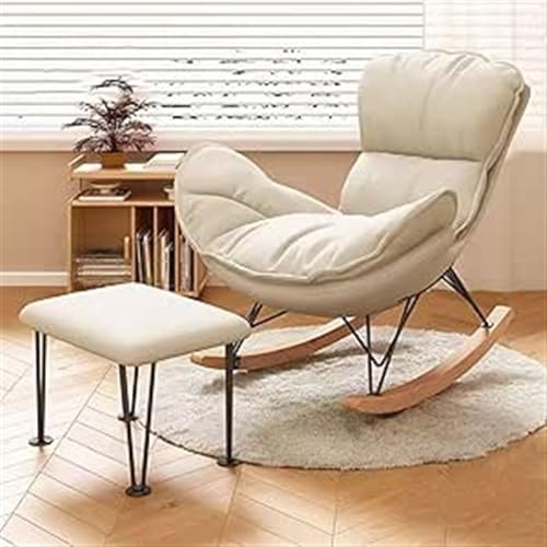 HBSSP Moderner Bequemer Sofa-Schaukelstuhl Innenbereich Gepolsterter Loungesessel Kunstleder Mit Dickem Kissen for Lesen Und Nickerchen Stühle for Wohnzimmermöbel(Beige,with Footstool) von HBSSP