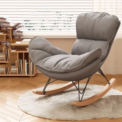 HBSSP Moderner Bequemer Sofa-Schaukelstuhl Innenbereich Gepolsterter Loungesessel Kunstleder Mit Dickem Kissen for Lesen Und Nickerchen Stühle for Wohnzimmermöbel(Gray,No Footstool) von HBSSP