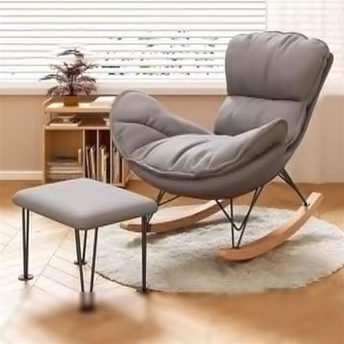 HBSSP Moderner Bequemer Sofa-Schaukelstuhl Innenbereich Gepolsterter Loungesessel Kunstleder Mit Dickem Kissen for Lesen Und Nickerchen Stühle for Wohnzimmermöbel(Gray,with Footstool) von HBSSP