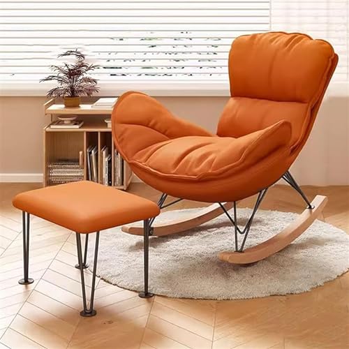 HBSSP Moderner Bequemer Sofa-Schaukelstuhl Innenbereich Gepolsterter Loungesessel Kunstleder Mit Dickem Kissen for Lesen Und Nickerchen Stühle for Wohnzimmermöbel(Orange,with Footstool) von HBSSP