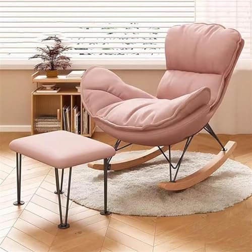HBSSP Moderner Bequemer Sofa-Schaukelstuhl Innenbereich Gepolsterter Loungesessel Kunstleder Mit Dickem Kissen for Lesen Und Nickerchen Stühle for Wohnzimmermöbel(Pink,with Footstool) von HBSSP