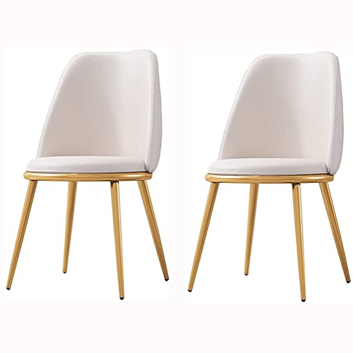 HBSSP Moderner Esszimmerstuhl 2er-Set Wasserdichter Lounge-Stuhl Aus PU-Leder mit Galvanisiertem Titan-Gold-Bein Küchen-Wohnzimmer-Thekenstühle(White) von HBSSP