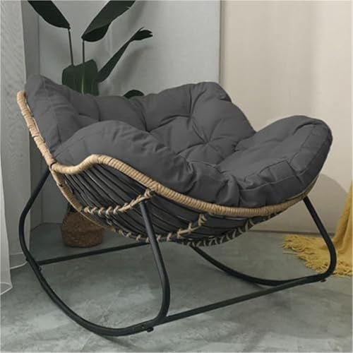 HBSSP Moderner Terrassenschaukelstuhl Außenstuhl mit Gepolstertem Kissen Übergroßer Loungesessel Rattangeflecht for Den Innenbereich, Metallrahmen Mit Großen Stützen(Dark Gray) von HBSSP