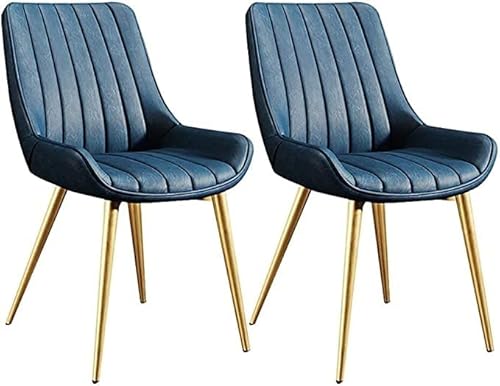 HBSSP Modernes Esszimmerstuhl-Set mit 2 Stühlen Wohnzimmer-Beistellstühlen mit Weichem PU-Lederbezug Kissensitz Und Metallbeinen(Blue,Gold feet) von HBSSP