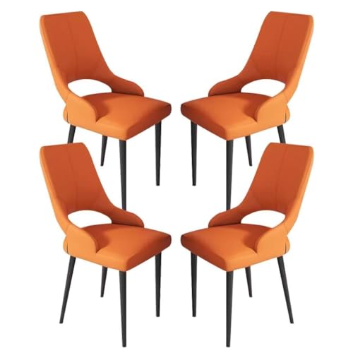 HBSSP PU-Leder-Esszimmerstühle 4er-Set Küche Wohnzimmer Lounge Thekenstühle Haushalts-Schreibtischstuhl Stabile Metallbeine for Büro Lounge Esszimmer Küche, Schlafzimmer(Orange) von HBSSP