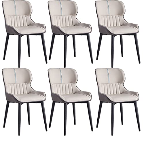HBSSP PU-Leder Esszimmerstühle 6er-Set Wasserdichter Küchenstuhl Mit Metallbeinen Bürostuhl Wohnzimmer Schlafzimmer Schminkstuhl(Beige) von HBSSP