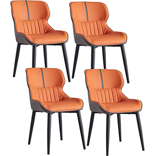 HBSSP PU-Leder Esszimmerstuhl Mit Hoher Rückenlehne 4er-Set Weiche Sitz-Wohnzimmer-Wohnung Moderne Küchen-Lounge-Theken-Stühle(Orange) von HBSSP