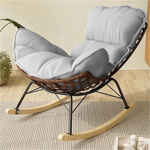 HBSSP Rattan-Schaukelstuhl Außenbereich Gepolsterte Liege Terrassenschaukelstuhl for Schlafzimmer, Wohnzimmer, Terrasse, Veranda, Garten, Deck, Rasen(Grey) von HBSSP