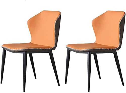 HBSSP Retro Küche Esszimmerstühle 2er Set PU Leder Rückenlehne Freizeit Stühle Stahlbeine rutschfeste Füße Heimküche Wohnzimmer Frühstück Kaffee Möbel(Orange Coffee) von HBSSP