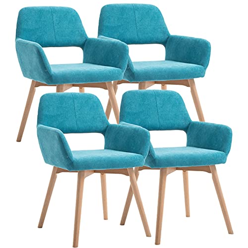 HBSSP Samt Esszimmerstühle 4er Set Moderner Küchenstuhl Gepolsterter Akzent Freizeitsessel Mit Massivholzbeinen Design Der Hohlen Rückenlehne(Lake Blue) von HBSSP