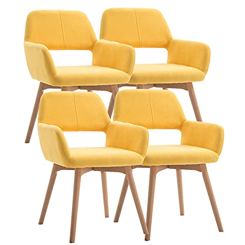 HBSSP Samt Esszimmerstühle 4er Set Moderner Küchenstuhl Gepolsterter Akzent Freizeitsessel Mit Massivholzbeinen Design Der Hohlen Rückenlehne(Light Yellow) von HBSSP