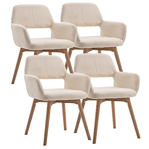 HBSSP Samt Esszimmerstühle 4er Set Moderner Küchenstuhl Gepolsterter Akzent Freizeitsessel Mit Massivholzbeinen Design Der Hohlen Rückenlehne(Milky White) von HBSSP