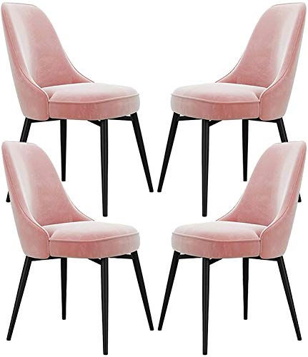HBSSP Samt Esszimmerstuhl Set Von 4,Gepolsterter Sitz und Rückenlehne, Metallbeine, Wohnküche Wohnzimmer Schlafzimmer Moderne Möbel(Pink) von HBSSP