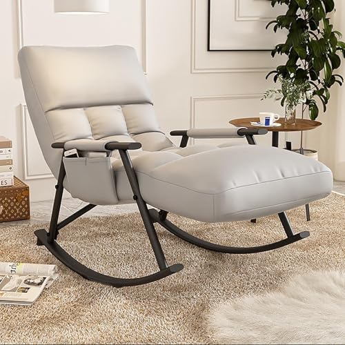 HBSSP Schaukelstühle Wohnzimmer Schlafzimmer Mit Hoher Rückenlehne, Sessel 200Kg Tragkraft, Moderne Schaukelstühle Technischem Stoff(Grey,Black feet) von HBSSP