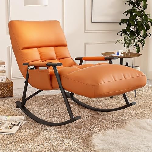 HBSSP Schaukelstühle Wohnzimmer Schlafzimmer Mit Hoher Rückenlehne, Sessel 200Kg Tragkraft, Moderne Schaukelstühle Technischem Stoff(Orange,Black feet) von HBSSP
