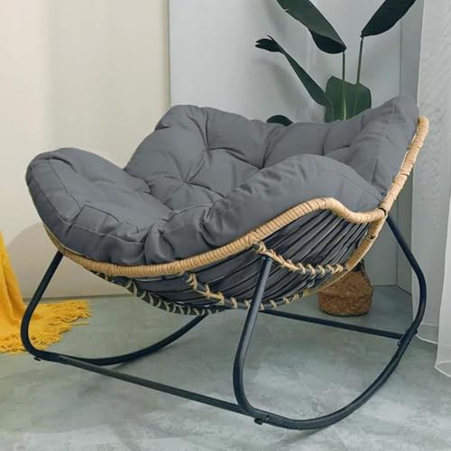 HBSSP Schaukelstühle for Erwachsene Gepolsterter Loungesessel Übergroßem Rattan-Geflecht Innenbereich Metallrahmen Mit Großen Stützen Moderne Terrassenstühle Außenbereich(Dark Grey) von HBSSP