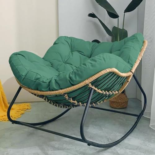 HBSSP Schaukelstühle for Erwachsene Gepolsterter Loungesessel Übergroßem Rattan-Geflecht Innenbereich Metallrahmen Mit Großen Stützen Moderne Terrassenstühle Außenbereich(Green) von HBSSP