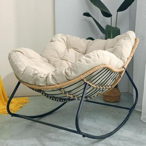 HBSSP Schaukelstühle for Erwachsene Gepolsterter Loungesessel Übergroßem Rattan-Geflecht Innenbereich Metallrahmen Mit Großen Stützen Moderne Terrassenstühle Außenbereich(Light White) von HBSSP