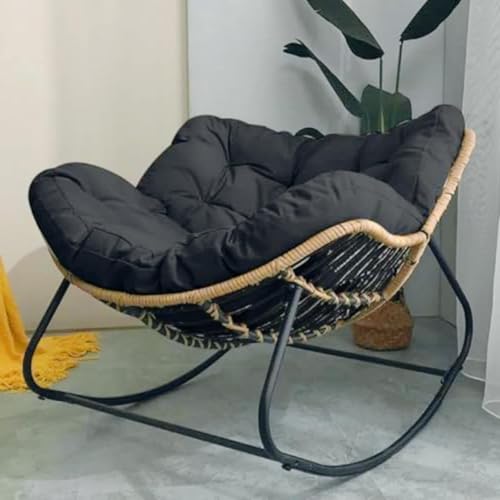 HBSSP Schaukelstühle for Erwachsene Gepolsterter Loungesessel Übergroßem Rattan-Geflecht Innenbereich Metallrahmen Mit Großen Stützen Moderne Terrassenstühle Außenbereich(Negro) von HBSSP