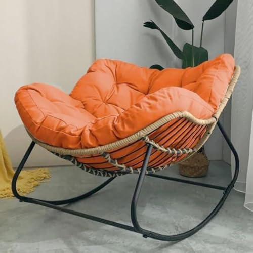 HBSSP Schaukelstühle for Erwachsene Gepolsterter Loungesessel Übergroßem Rattan-Geflecht Innenbereich Metallrahmen Mit Großen Stützen Moderne Terrassenstühle Außenbereich(Orange) von HBSSP