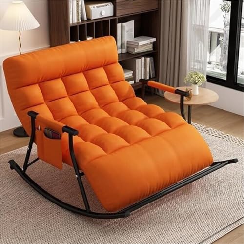 HBSSP Schaukelstuhl Doppelschlafzimmer Schaukelstuhl Wohnzimmer Im Freien Moderner Loungesessel Balkon Mit Armlehnen Mit Seitentaschen(Orange,BlackPipe) von HBSSP