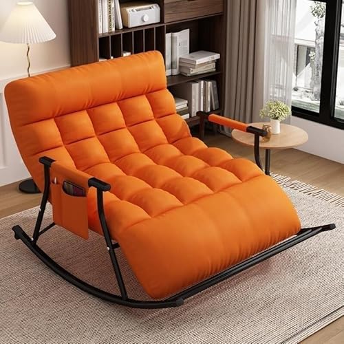 HBSSP Schaukelstuhl Doppelzimmer Wohnzimmer Moderner Balkon-Loungesessel Schwerelosigkeitsstühle Mit Armlehnen Und Seitentaschen(Orange,BlackPipe) von HBSSP