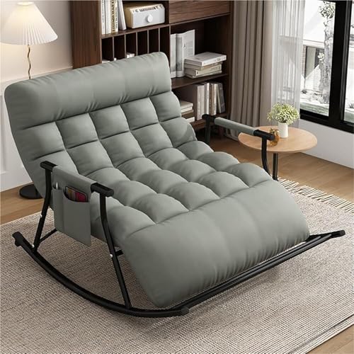 HBSSP Schaukelstuhl Wohnzimmer Im Freien,Schaukelstuhl Doppelschlafzimmer Moderner Loungesessel for Den Balkon Mit Armlehnen Und Seitentaschen(Darkgrey,BlackPipe) von HBSSP