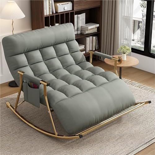 HBSSP Schaukelstuhl Wohnzimmer Im Freien,Schaukelstuhl Doppelschlafzimmer Moderner Loungesessel for Den Balkon Mit Armlehnen Und Seitentaschen(Darkgrey,Goldpipe) von HBSSP
