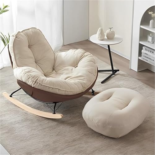 HBSSP Schaukelstuhl Wohnzimmer Polsterstuhl mit Weicher Fußstütze Dickes Bequemes Übergroßes Gepolstertes Kissen for Terrasse Innen- Und Außenbereich Veranda Garten Und Das Schlafzimmer(Brown) von HBSSP