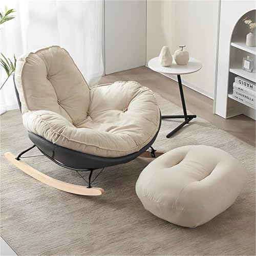 HBSSP Schaukelstuhl Wohnzimmer Polsterstuhl mit Weicher Fußstütze Dickes Bequemes Übergroßes Gepolstertes Kissen for Terrasse Innen- Und Außenbereich Veranda Garten Und Das Schlafzimmer(Gray) von HBSSP
