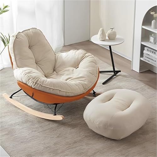 HBSSP Schaukelstuhl Wohnzimmer Polsterstuhl mit Weicher Fußstütze Dickes Bequemes Übergroßes Gepolstertes Kissen for Terrasse Innen- Und Außenbereich Veranda Garten Und Das Schlafzimmer(Orange) von HBSSP
