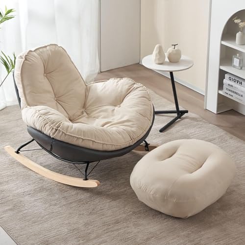 HBSSP Schaukelstuhl mit Flanellsitz Und Fußhocker for Wohnzimmer, Schlafzimmer, Gartenliege(Grey) von HBSSP