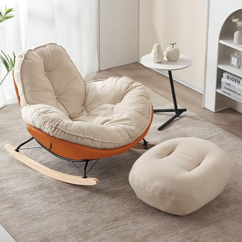 HBSSP Schaukelstuhl mit Flanellsitz Und Fußhocker for Wohnzimmer, Schlafzimmer, Gartenliege(Orange) von HBSSP