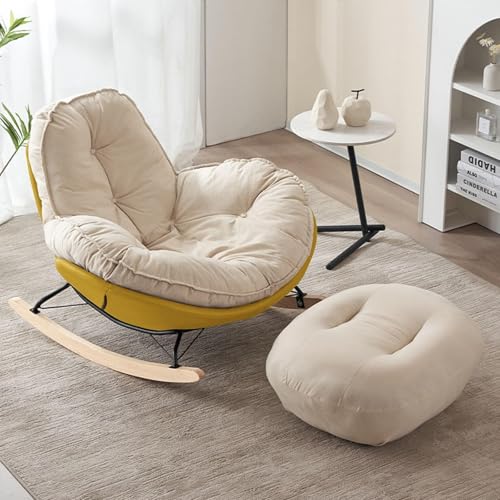 HBSSP Schaukelstuhl mit Flanellsitz Und Fußhocker for Wohnzimmer, Schlafzimmer, Gartenliege(Yellow) von HBSSP
