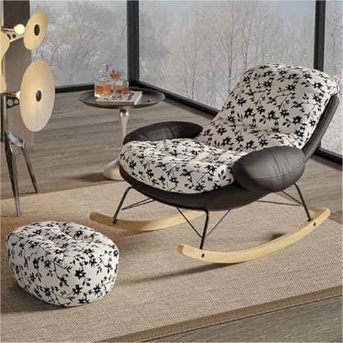 HBSSP Schaukelstuhl mit Hoher Rückenlehne Moderner Liegestuhl for Gemütliches Lesen Im Wohnzimmer Schlafzimmer(Flowers+Black) von HBSSP